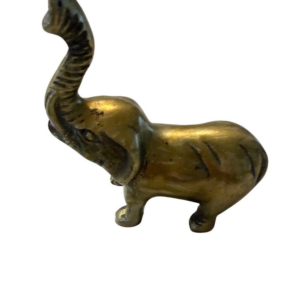 Vtg Leonard Solid Brass Elephant Trunk up Figurine 4” Collectible Sculpture gift